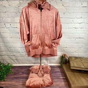 Felina Women's Blush Velvet Jacket & Pants Sweatsuit Combo Set Rose Pink